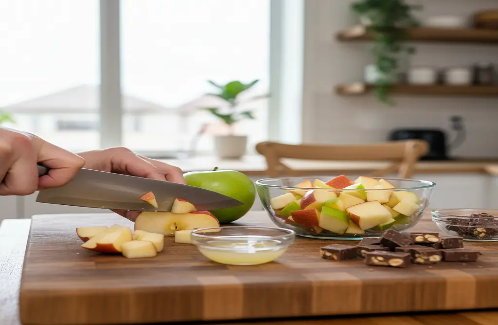 Apple Snicker Salad Recipe (Quick, Easy & Crowd Favorite) 4 Cutting-apple-and-snickers